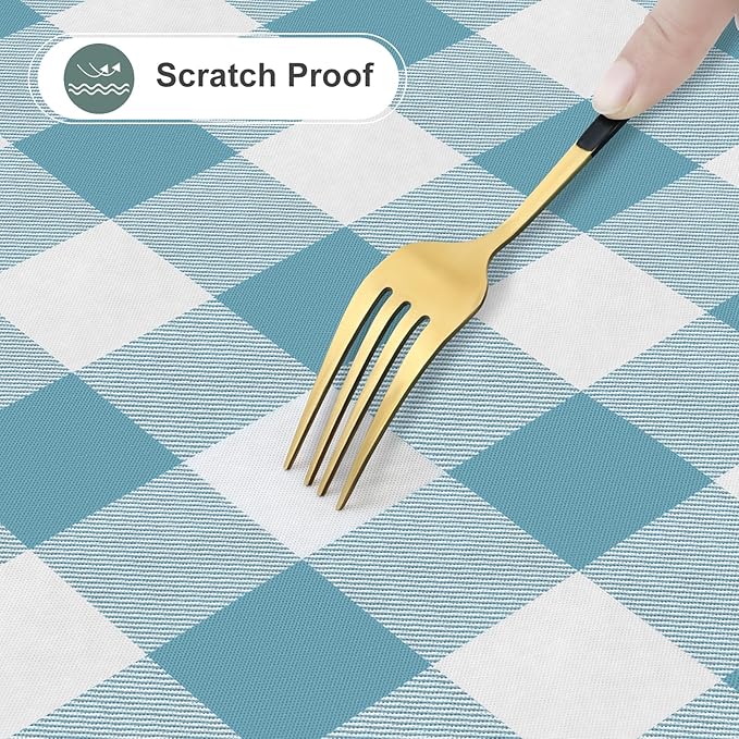 misaya Rectangle Waterproof Vinyl Table Cloth, Buffalo Flannel Backed Tablecloth, Wipeable Plastic Table Cover for Dinner, Kitchen, Outdoor (60" x 102", Aquamarine and White)