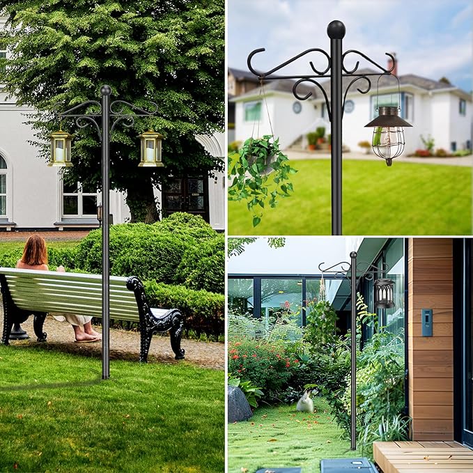 Shepherds Hooks for Outdoor, 2 Pack 76.8 in Heavy Duty Bird Feeder Pole, Thickened Double Shepherd Hook Stand for Hanging Plants, Lanterns, Solar Lights, Wind Chime, Hummingbird Feeder, Garden