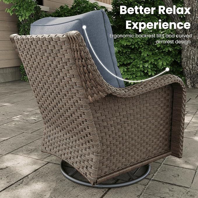 10 Pieces Outdoor Patio Furniture Sets with Rocking Swivel Chairs with 6-inch Thick Cushion and Fire Pit Table for Deck Lawn