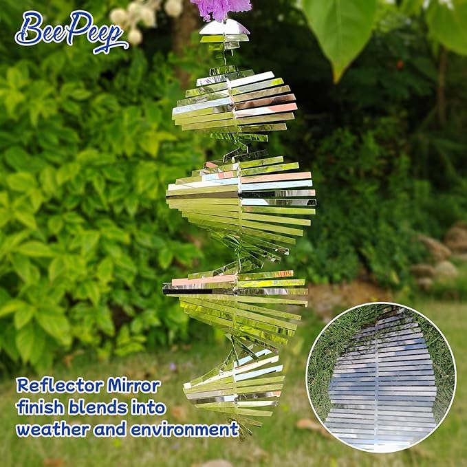 17inch Wind Spinner Outdoor Silver Fishbone 3D Metal Hanging Bird Reflectors for Outside Stainless Steel Kinetic Bird Devices to Scare Birds Away from Yard Decoraction Patio Art Whirligig Gifts