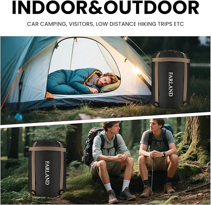 FARLAND Sleeping Bags 30℉ for Adults Teens Kids with Compression Sack Portable and Lightweight for 3-4 Season Camping, Hiking,Waterproof, Backpacking and Outdoors