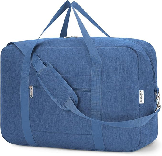 Carry on luaggage 22x14x9 Airlines Approved Foldable Carry on Bag Packable Duffle Overnight for Women and Men 40L (Navy Blue-1)
