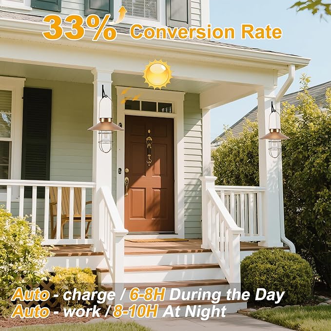 Solar Lantern Outdoor Waterproof Hanging Light Vintage Metal Solar Lantern Light with Warm White Edison Bulb Decorative for Patio, Backyard, Porch,Farmhouse