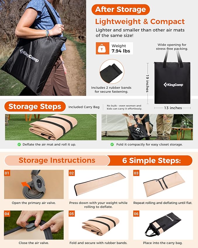 KingCamp Flexi Rest 5.0 Sleeping Pad for Camping, Inflatable Sleeping Mat, Portable Camping Mattress for Tent, Cot & RV Travel, PVC Free, Double