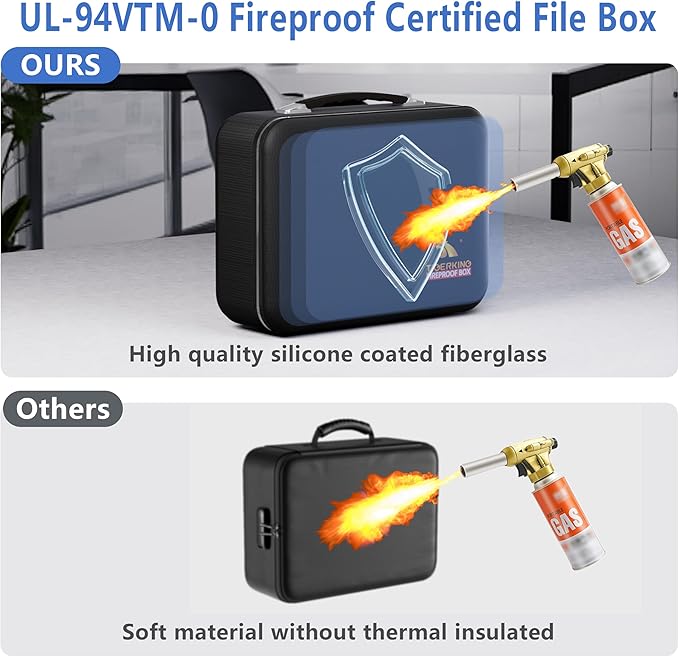 TIGERKING Fire Proof Document Safe Box with Lock and Handle – Fireproof Document Box Organizer with Hard Shell, Portable Fireproof Safe for Home Documents, Certificates, Laptop, and File Storage-Black