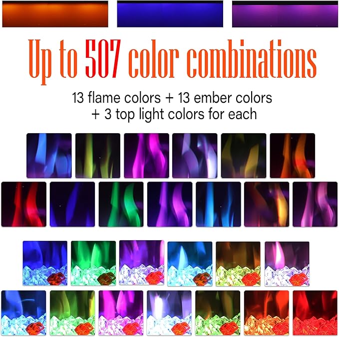 Benrocks 74'' Slim Electric Fireplace Inserts - WiFi-Enabled, Alexa & App Control, Recessed & Wall Mounted, 13 * 13 * 3 Flame Color Combinations, 750W/1500W, Black