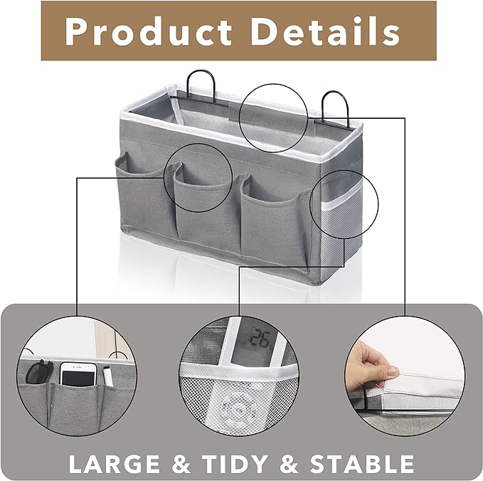 2pcs 3-pockets Large Wall Hanging Organizer Bag, Linen Fabric Door Hanging Storage Baskets with Pockets, Waterproof Bin for Kitchen, Bedroom, Office, RV Camper (Gray_2pcs)