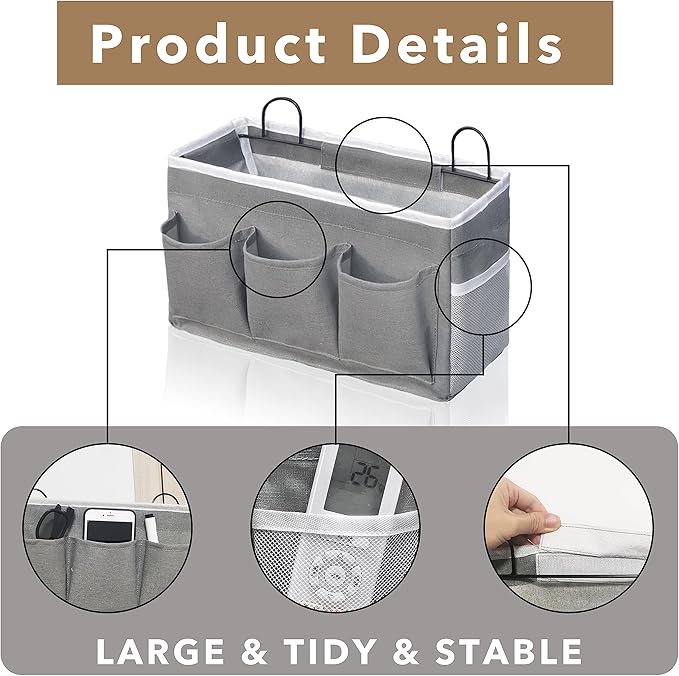 2pcs 3-pockets Large Wall Hanging Organizer Bag, Linen Fabric Door Hanging Storage Baskets with Pockets, Waterproof Bin for Kitchen, Bedroom, Office, RV Camper (Khaki-2pcs)