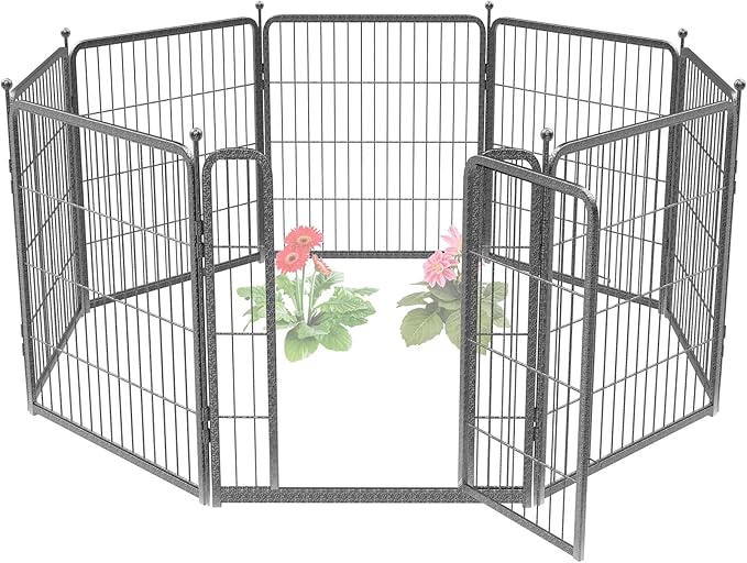 FXW Garden Fence with Door, 32in(H) x 18ft(L) 8 Panels Dog Fence Outdoor for The Yard - Heavy Duty Metal Fencing Tall Animal Barrier for Dog and Rabbit, Easy Assemble