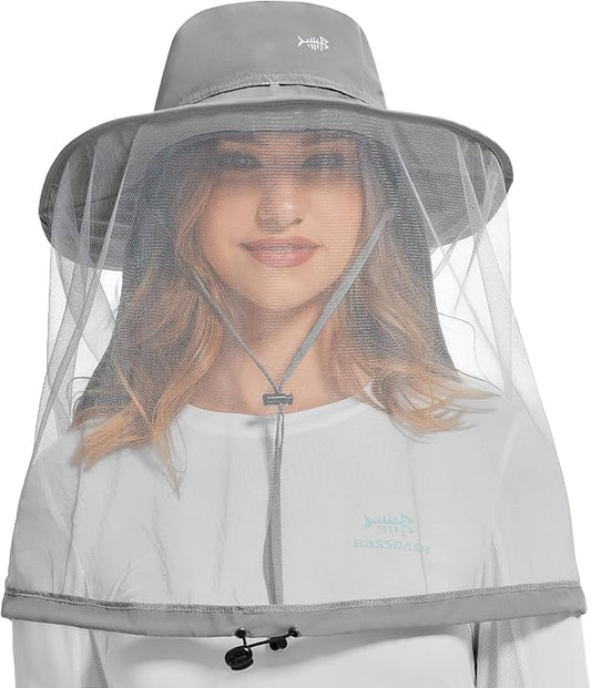 BASSDASH UPF 50+ Mosquito Net Hat with Stowable Neck Flap for Men Women Outdoor Fishing Hiking Camping Gardening FH17