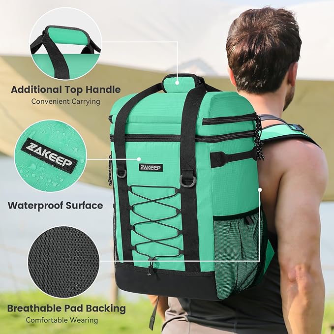 Cooler Backpack, 36 Cans Multifunctional Leakproof Cooler Backpack with Padded Top Handle, Mesh Pocket for Camping BBQ