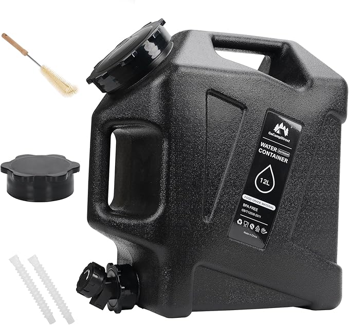 Camping Water Jug - 3.2 Gallan Water Container with Spigot | Portable Water Tank for Outdoor Hiking Picnic Supplies - Black