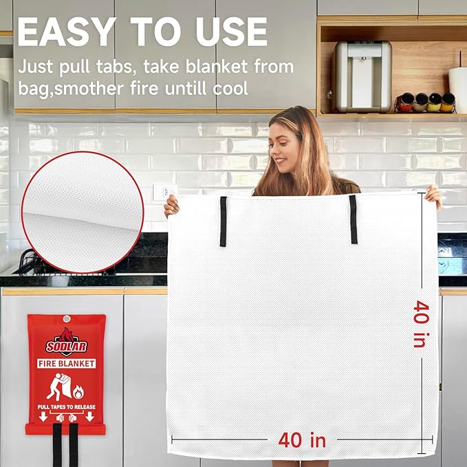 Fire Blanket Emergency for Home Kitchen - 40"x40" Fireproof Safety Protection Fiberglass Flame Retardant Blankets Survival Essential Kit for House Car Camping Outdoor Fireplace Grill BBQ - 1 Pack