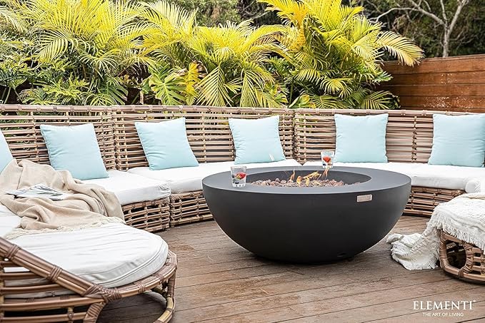 Elementi Lunar Bowl Cast Concrete Fire Table Bundle, Outdoor Fire Pit Fire Table Patio Furniture, Dark Gray (Liquid Propane Gas)