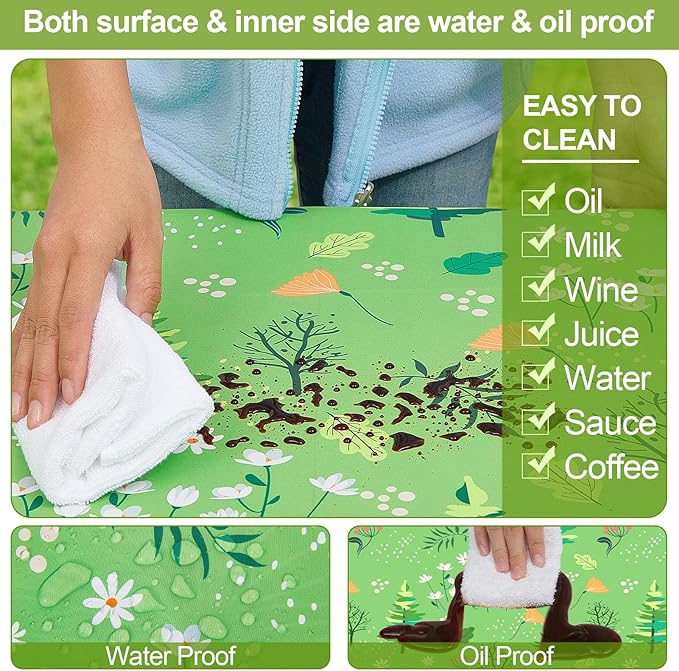 Picnic Table Cover with Bench Covers Camping Essentials Waterproof Windproof Camping Tablecloth with Drawstring Bag, Fitted Rectangle Tables and Seats, 72in, Grass Green