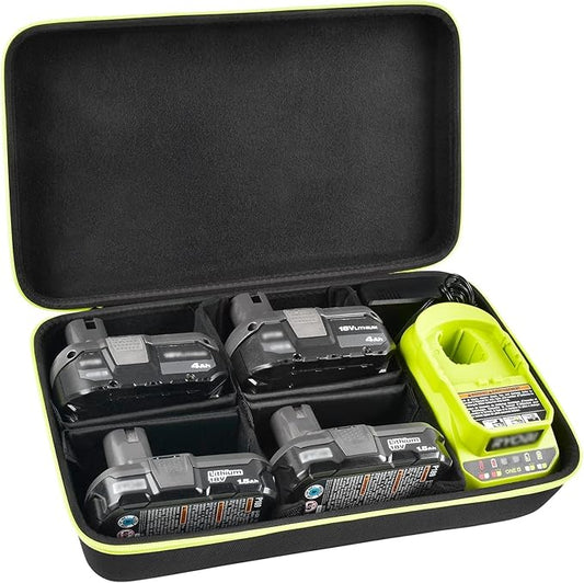 Case Compatible with Ryobi ONE+ 18V Lithium-Ion 4.0/3.5/3.0/2.0/1.5 Ah Compact Batteries. Storage Carrying Holder for 18-Volt Battery Charger. Organizer Container with 6 Dividers (Box Only)