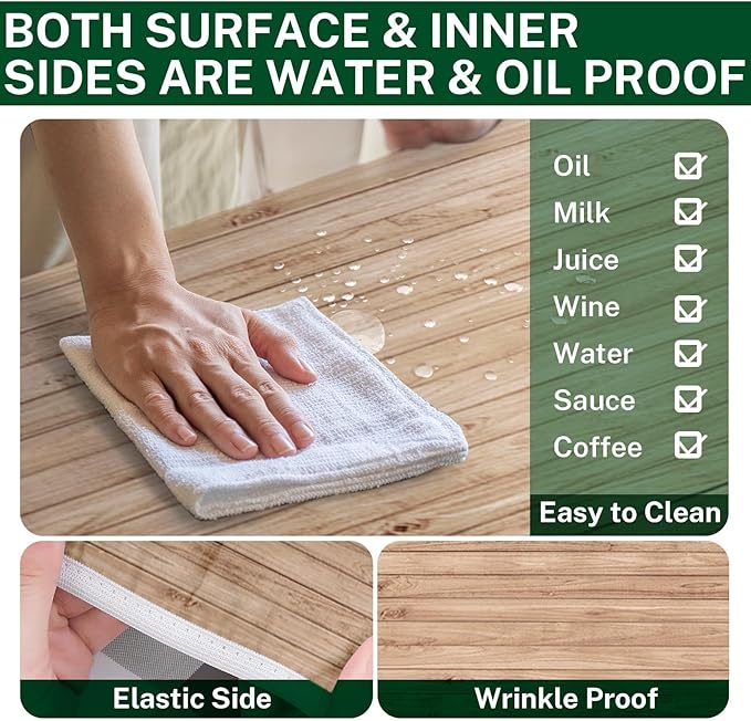 Picnic Table Cover with Bench Covers Elastic Edges, Brown Map Wooden Fitted Table Cover, Outdoor Patio Camping Essentials 72 Inch 3PCS, Waterproof Camping Fitted Tablecloth with Drawstring Bag