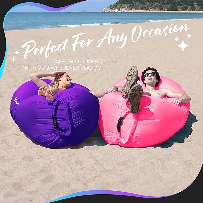 Nevlers 2 Pack Inflatable Loungers Air Sofa Couch | Perfect for Beach Chair Camping Chairs or Portable Hammock |Travel Bag Pouch, Pegs & 3 Pockets| Movie Seating & Camping Accessories Blow Up Lounger