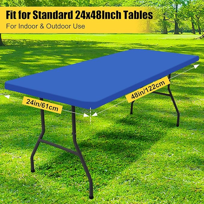 Smiry 2 Pack Rectangle Picnic Table Cloth, Waterproof Elastic Fitted Tablecloths, Washable Polyester Rectangular Patio Table Cover for Camping, Indoor and Outdoor (Blue, 24"x48")