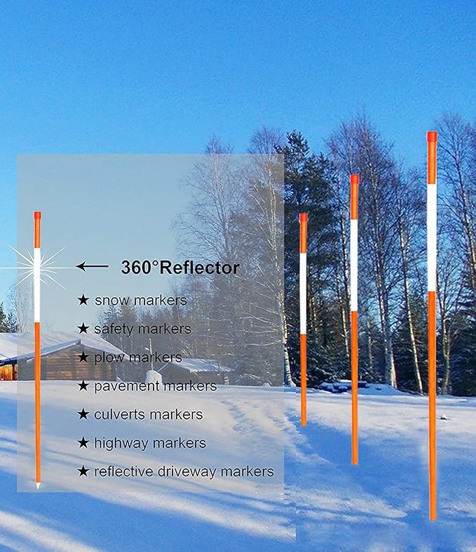 60-Inch Hollow Reflective Driveway Markers Driveway Poles for Easy Visibility at Night, 1/4Inch Diameter Orange, 20 Pack