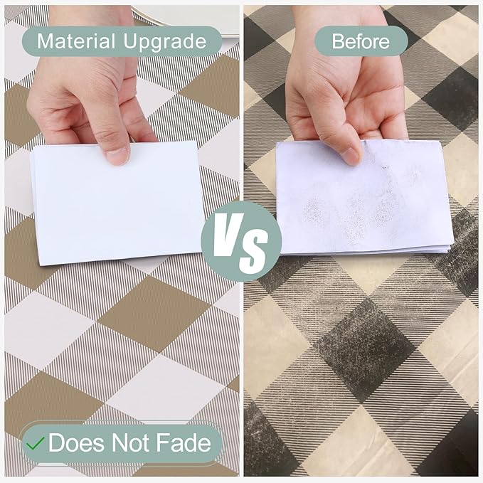 misaya Square Waterproof Vinyl Table Cloth, Buffalo Flannel Backed Tablecloth, Wipeable Plastic Table Cover for Dinner, Kitchen, Outdoor (60" x 60", Khaki and White)