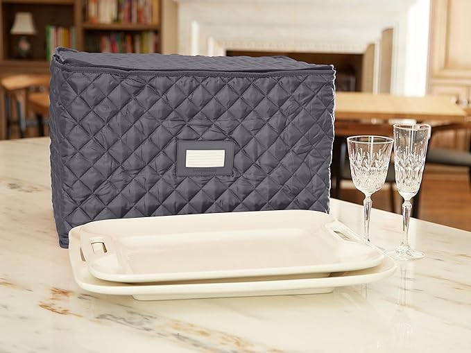 Covermates Keepsakes - Serveware Storage - Padded Protection - ID Window - Stain Resistant - Machine Washable - China Storage, Slate