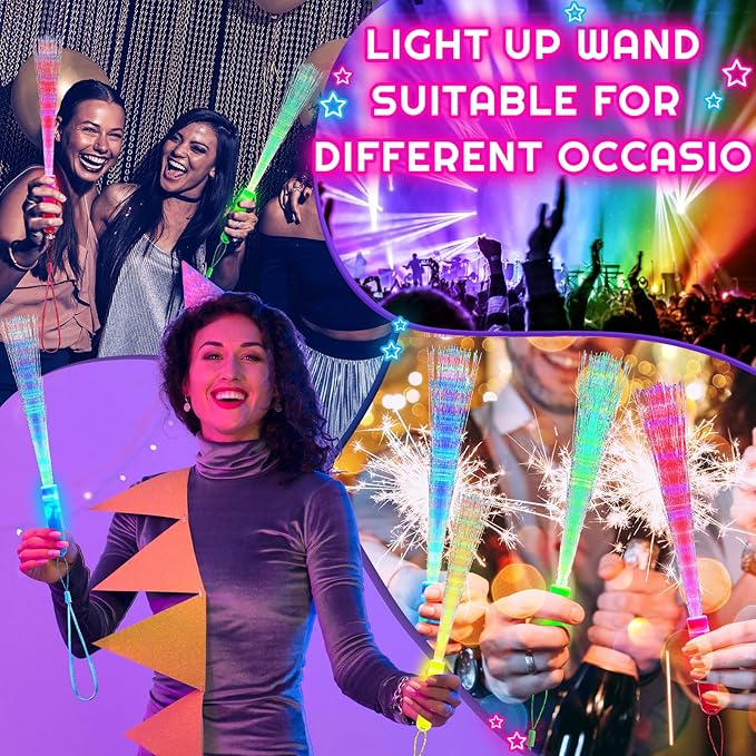 Lewtemi 300 Pcs Fiber Optic Wands Bulk Light up Glow Stick Fiber Optic Sticks Glow in The Dark Party Supplies LED Colorful Flashing Wands for Wedding Party Favors(Bright Color)