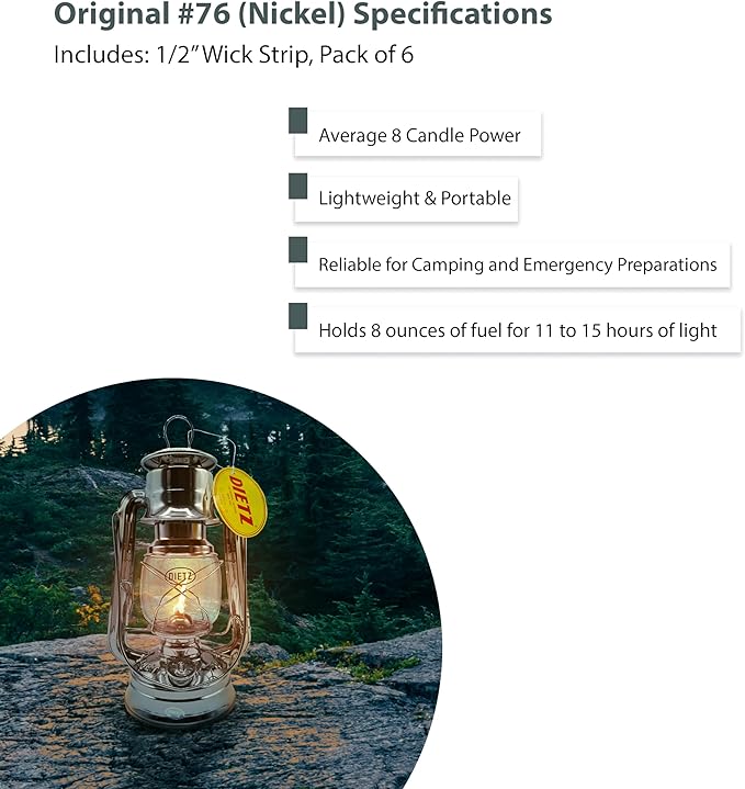 Light of Mine - Dietz #76 Original Nickel Oil Lantern with 1/2" Replacement Wick Strips (Nickel)
