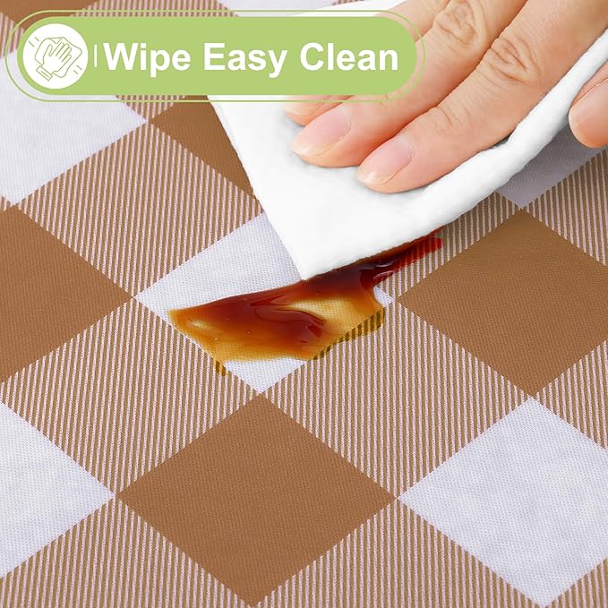 Smiry Rectangle Table Cloth, Waterproof Vinyl Tablecloth with Flannel Backing, Wipeable Buffalo Plaid Table Cover for Dining, Indoor and Outdoor (Brown & White, 54"x78")