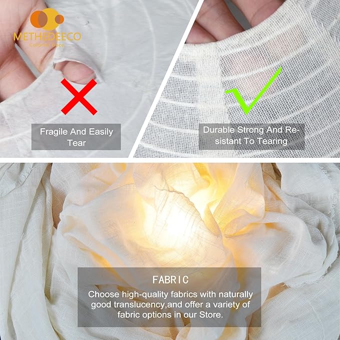 2PCS 20" Handmade Linen Pendant Light Shades ??Foldable Fabric Lampshades, Minimalist Beige & White Hanging Lanterns for Bedroom, Living Room, Kitchen Island, Window Display & Gift