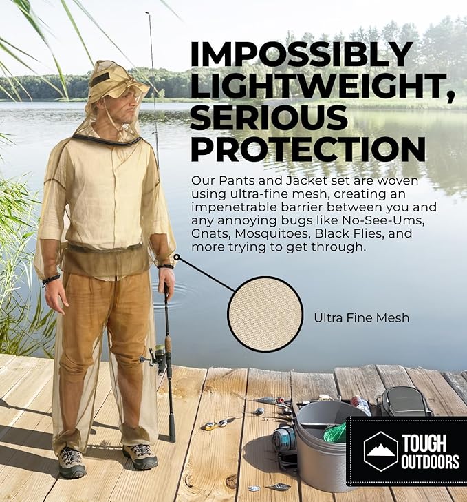 Tough Outfitters Mosquito Suit Jacket & Pants - Mosquito Repellent Clothing for Men & Women - Insect, Bug Proof Net Mesh Suit for Gardening & Outdoor - from Flies, Tick, Gnats - Large