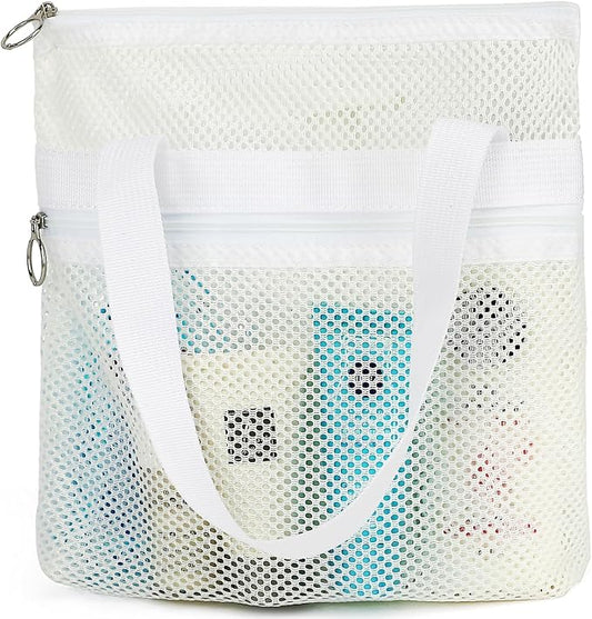 Mesh Shower Caddy Portable with Zipper & 2 Pockets - Quick Dry Shower Caddy Hanging for Travel Gym Camp Beach - Bathroom Organizer Bag Essentials for College Dorm