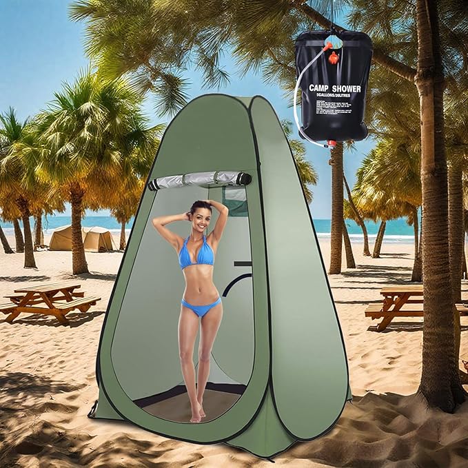 Pop Up Tent Upgrade Privacy Camping Shower Tent Portable Outdoor Sun Shelter for Outdoor Bathing Toilet Camping Biking Hiking Beach with 5.3 Gallon Shower Bag