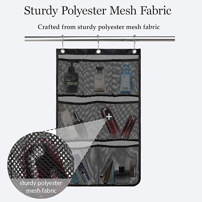 Hanging Mesh Shower Caddy for Bathroom - Quick Drying Portable Shower Organizer with Multiple Pockets for Soap,Shampoo and Cruise Ship Essentials Saving Bathroom Storage,Black,1 Pack