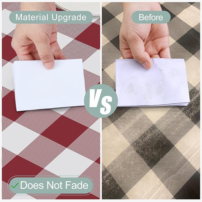 misaya Rectangle Waterproof Vinyl Table Cloth, Buffalo Flannel Backed Tablecloth, Wipeable Plastic Table Cover for Dinner, Kitchen, Outdoor (60" x 120", Burgundy and White)