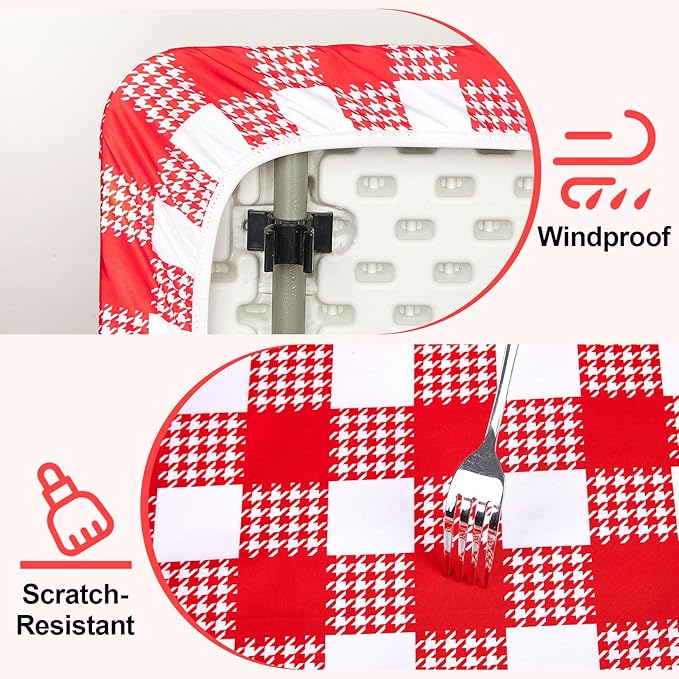 Picnic Table Cover with Bench Covers Portable Table Cloth Built-in Storage Pocket Picnic Table Covers with Elastic Waterproof Camping Essentials for RV Camping