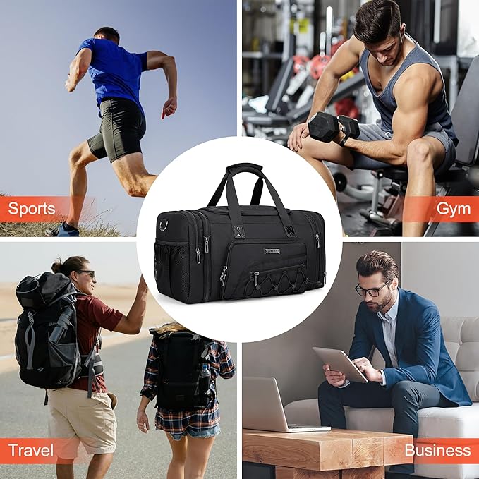 WITZMAN Duffle Bag for Men Nylon Large Gym Weekender Bag with Shoe Compartment Expandable Carry on Overnight Bag(B695 Black)