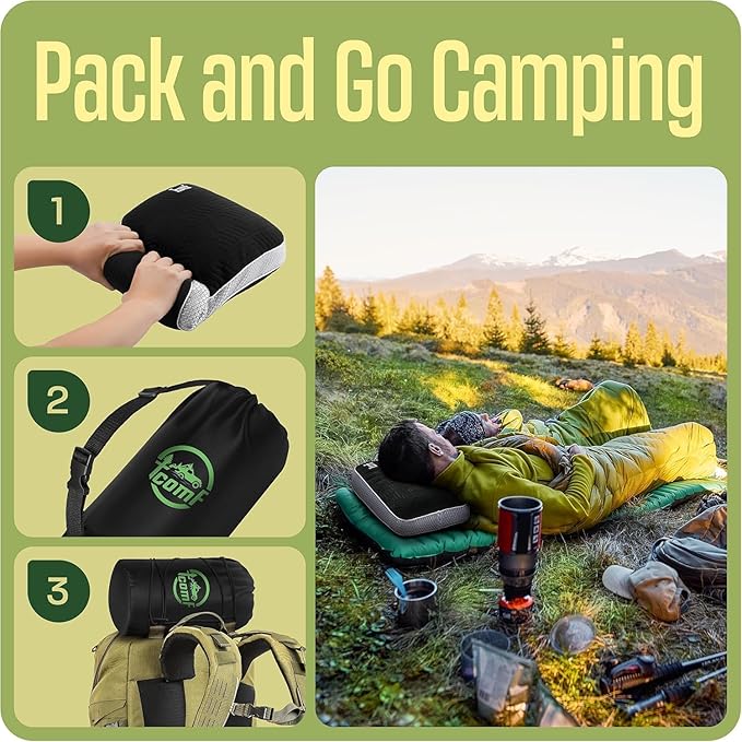 Camping Pillow: Dual Cover, Memory Foam Travel Pillow, Medium Firm Camp Pillow, Camping Pillows for Sleeping, 5 Layers for Support, Small Travel Pillow,Small Portable Pillow 10x16 Inches (Black)