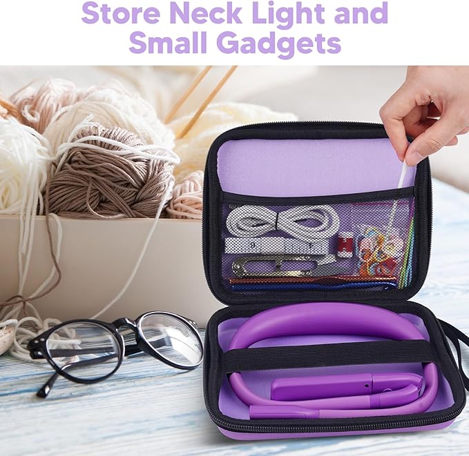 Voilet Neck Light with Storage Case, 10-80Hrs Eye-friendly Book Reading Light, Knitting Crochet Sewing Craft Light Rechargeable Adjustable, Christmas Birthday Gifts for Book Lovers Knitters Crafters