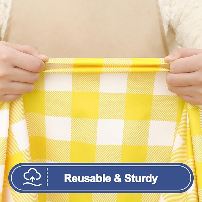 Smiry Picnic Table Cover with Bench Covers, Waterproof Elastic Fitted Tablecloths for 8 Foot Rectangle Tables, Washable Buffalo Plaid Tablecloth for Camping, Outdoor (Yellow & White, 30"x96")