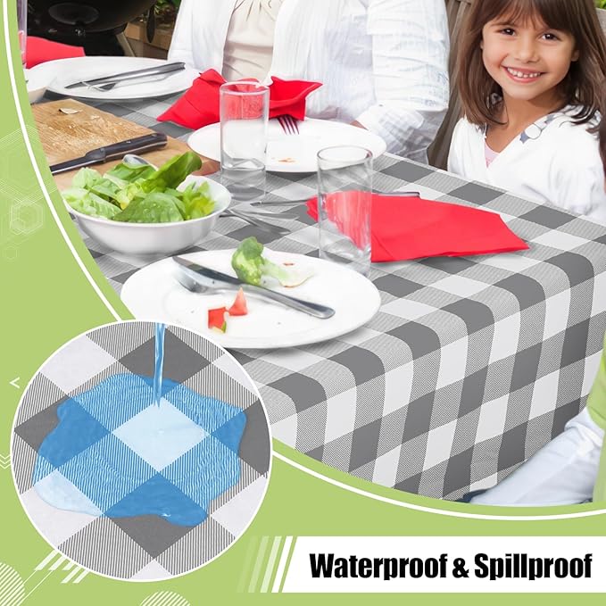 Smiry Rectangle Table Cloth, Waterproof Vinyl Tablecloths with Flannel Backing, Wipeable Buffalo Plaid Table Cover for Dining, Indoor and Outdoor (Grey & White, 60"x84")