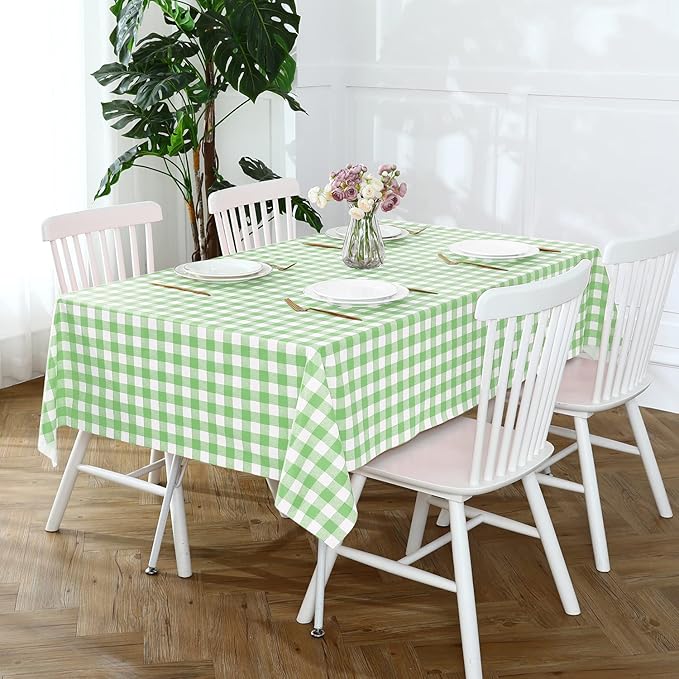Romanstile Rectangle Vinyl PVC Tablecloth, 100% Waterproof Buffalo Plaid Plastic Table Cloth, Oil Proof Heavy Duty Wipeable Table Covers for Dining/Camping/Picnic/Outdoor - 54 x 108, Light Green