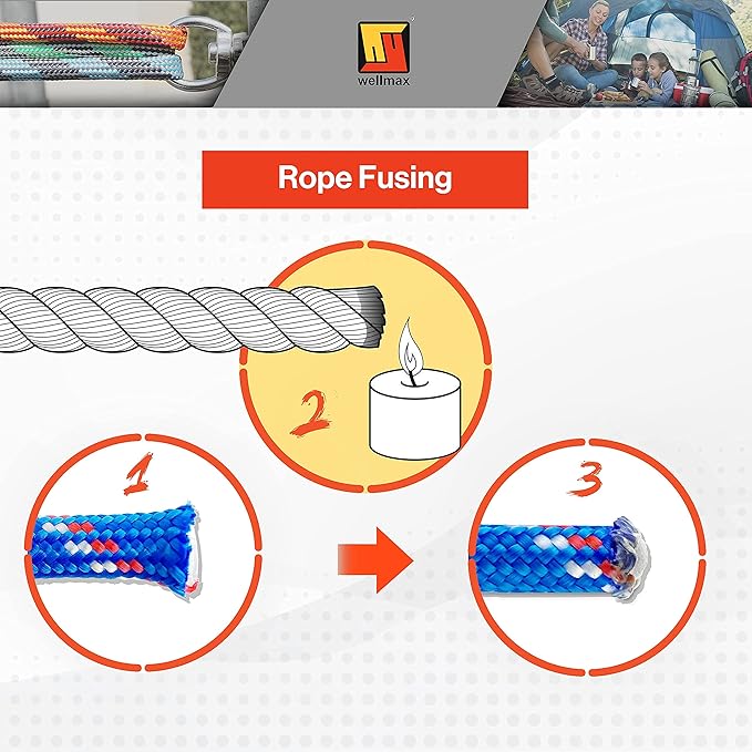 Wellmax 10PC Tent Stakes Heavy Duty with 2 Pack Glow in Dark Polypropylene Rope 3/16" x50ft and 1/4" x50ft