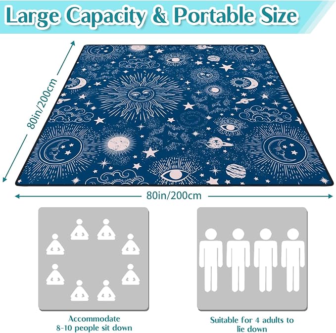 Gothic Picnic Blankets Waterproof Foldable,80″X80″ Sun and Moon Thick Picnic Mat Outdoor Blanket for Grass,Blue Large Beach Blanket Sandproof Picnic Accessories for Camping Picnic Party Park