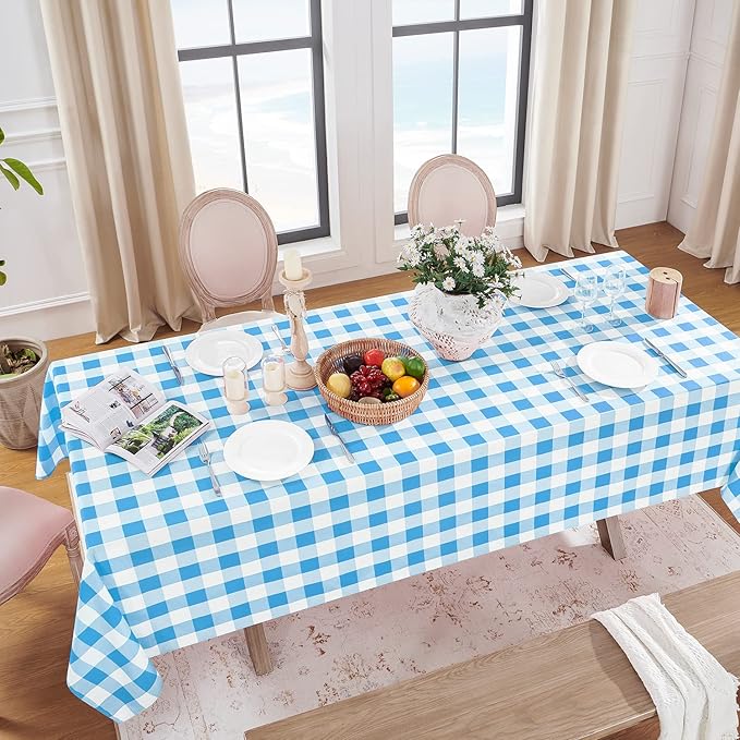 Softalker Gingham Checkered Rectangle Tablecloth - Waterproof Buffalo Plaid Table Cloth Stain Resistant Washable Table Cover for Picnic/Camping/Outdoor - Blue and White, 54 x 120 Inch