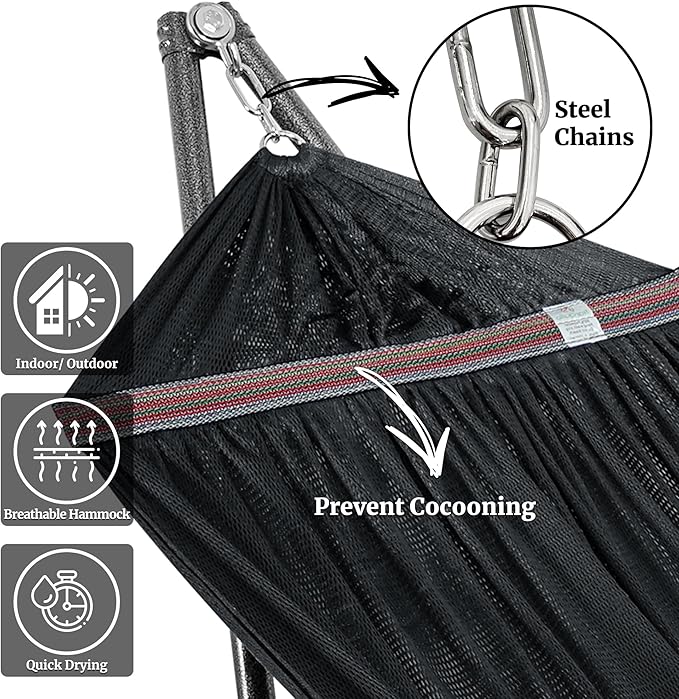 Tranquillo Universal Hammock Stand 600 lbs Capacity, Instant 20s Foldable, 3-Year Warranty Hammock with Stand, 2 Person Camping Revolutionary Portable No Screws, Premium Hammocks, Black