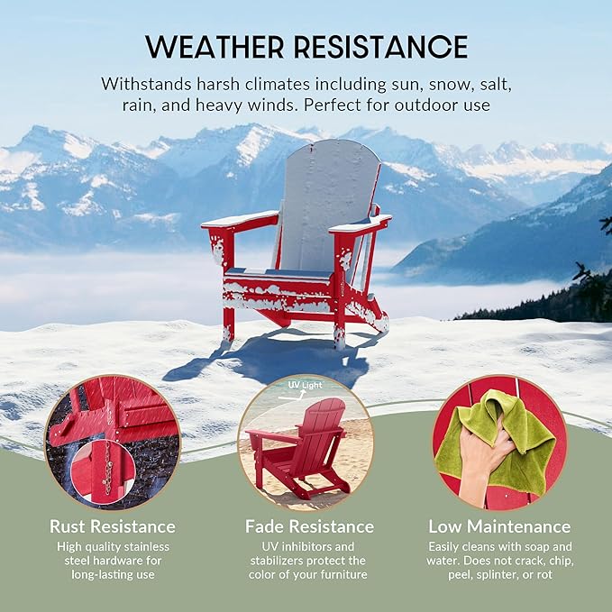 WestinTrends Malibu HDPE Outdoor Patio Folding Poly Adirondack Chair, Red