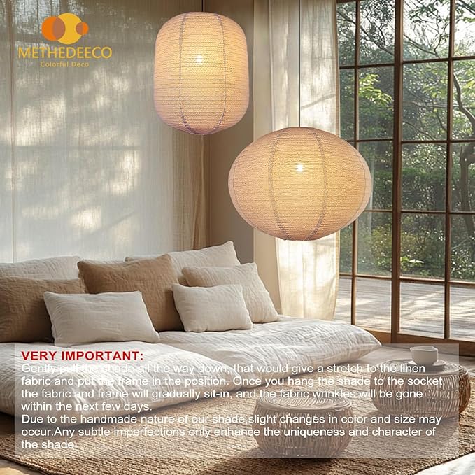 2PCS hanging lamp shade Oval Cylinder Linen Pendant Light Shade 20+13.5inch Hanging Fabric LampShade Beige Lanterns for Living Room, Dining Room, Bedroom Décor, Hotel, Window Display & Gift Giving
