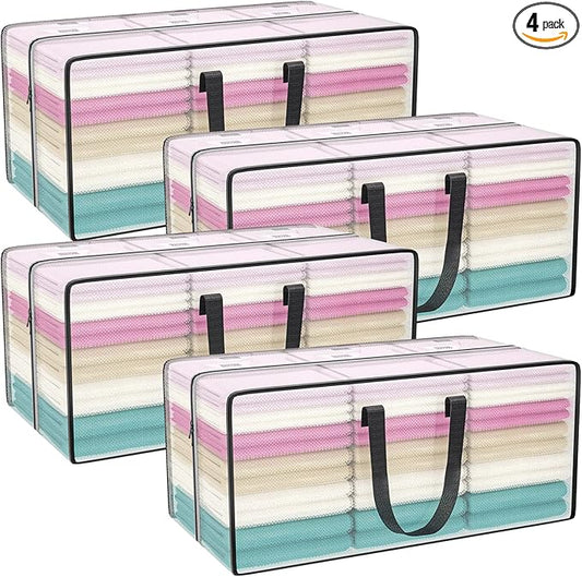 Clear Storage Bags with Zipper, 2 Pack Large Moving Bags Heavy Duty Extra Large, Plastic Storage Totes for Clothes, College dorm Packing Bag with Strong Handles