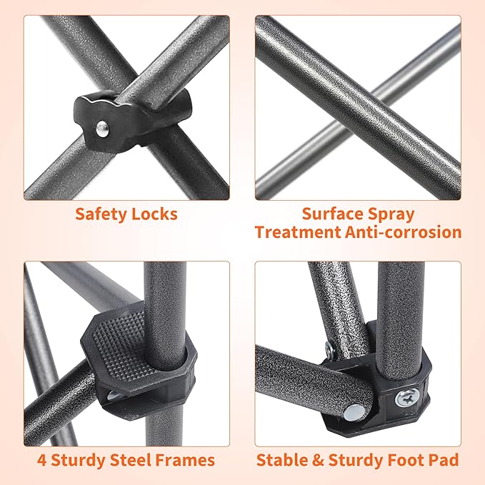 2 Pack Padded Oversized Camping Chairs for Adults,Heavy Duty Support 400 Lbs,Folding Portable Lawn Chair w/Cup Holder,Cooler Bag,Side Pocket,Perfect for Outdoor Picnic,Hiking(Black&Green)